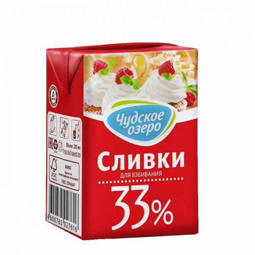 Сливки "Чудское озеро" 33%, 0,2л. Сливки "Чудское озеро" 33%, 0,2л.