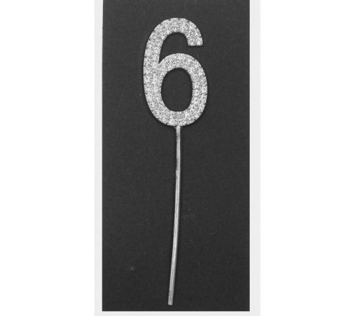 Топпер "6" со стразами, серебро Топпер "6" со стразами, серебро